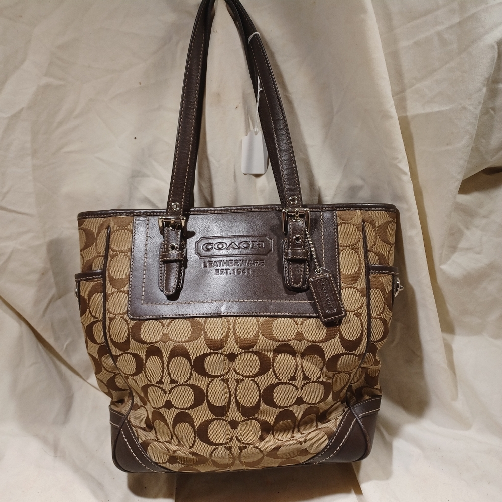 COACH Brown Signature Canvas Tote Bag